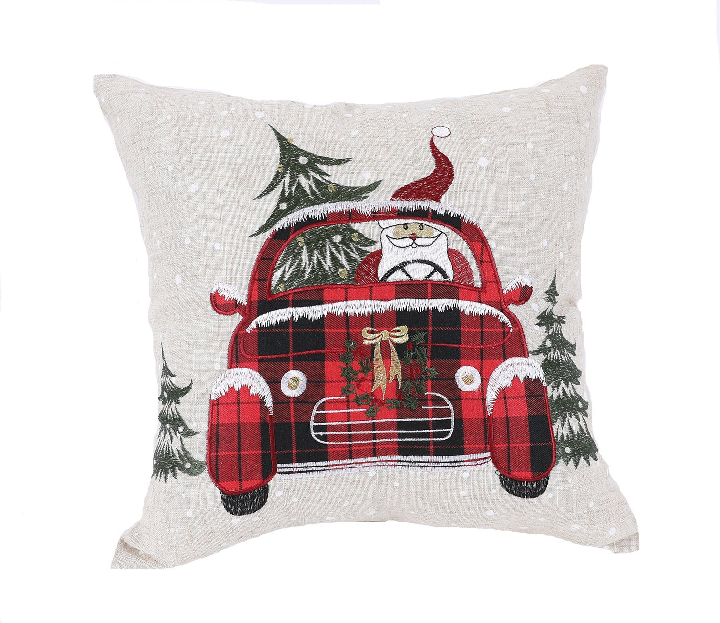 Santa Claus Riding On Car Christmas Pillow 14 by 14-Inch