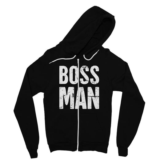 Sleek Black 'Boss Man' Cotton Zip Hoodie: Comfort Meets Cool