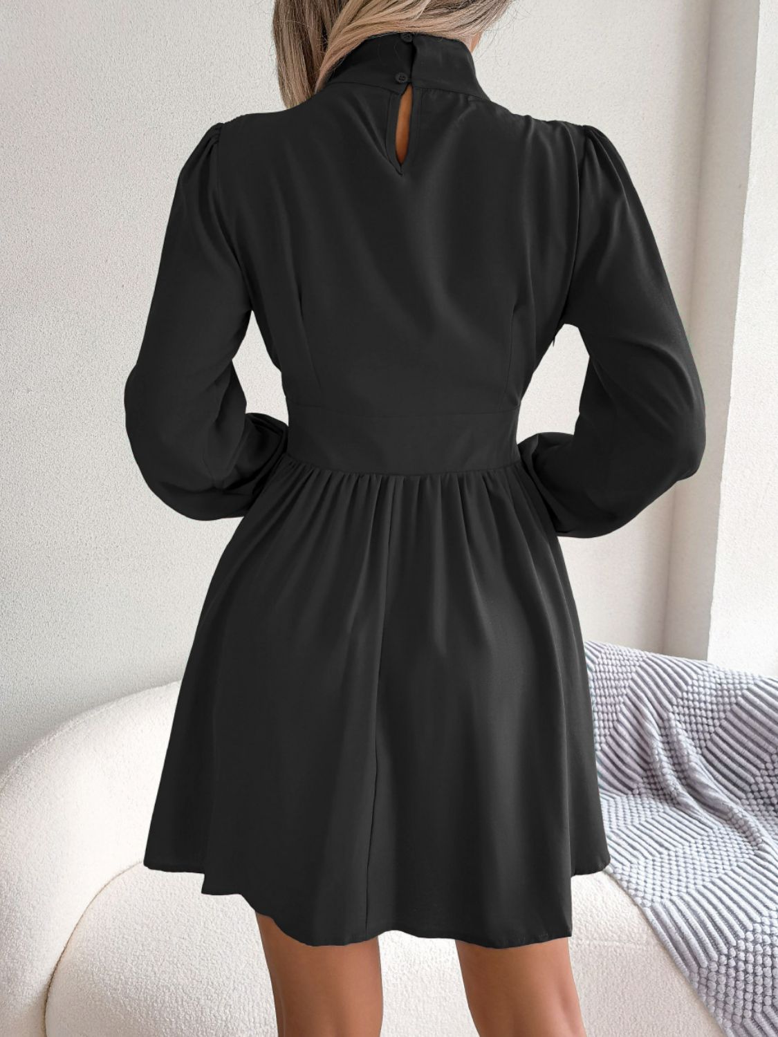 Chic Cutout Turtleneck Mini Dress - A-Line, Long Sleeve, Keyhole Neckline - Casual Elegance for Women