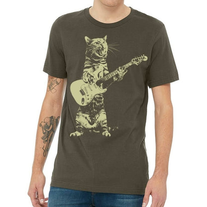 Feline Groove: Men's Graphic Tee with Cat Guitarist Print