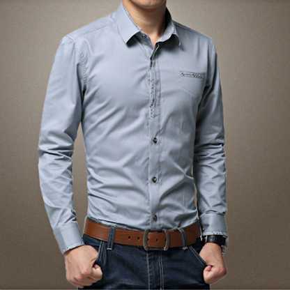 Sleek Accent Men's Shirt with Contrasting Pocket and Cuff Details