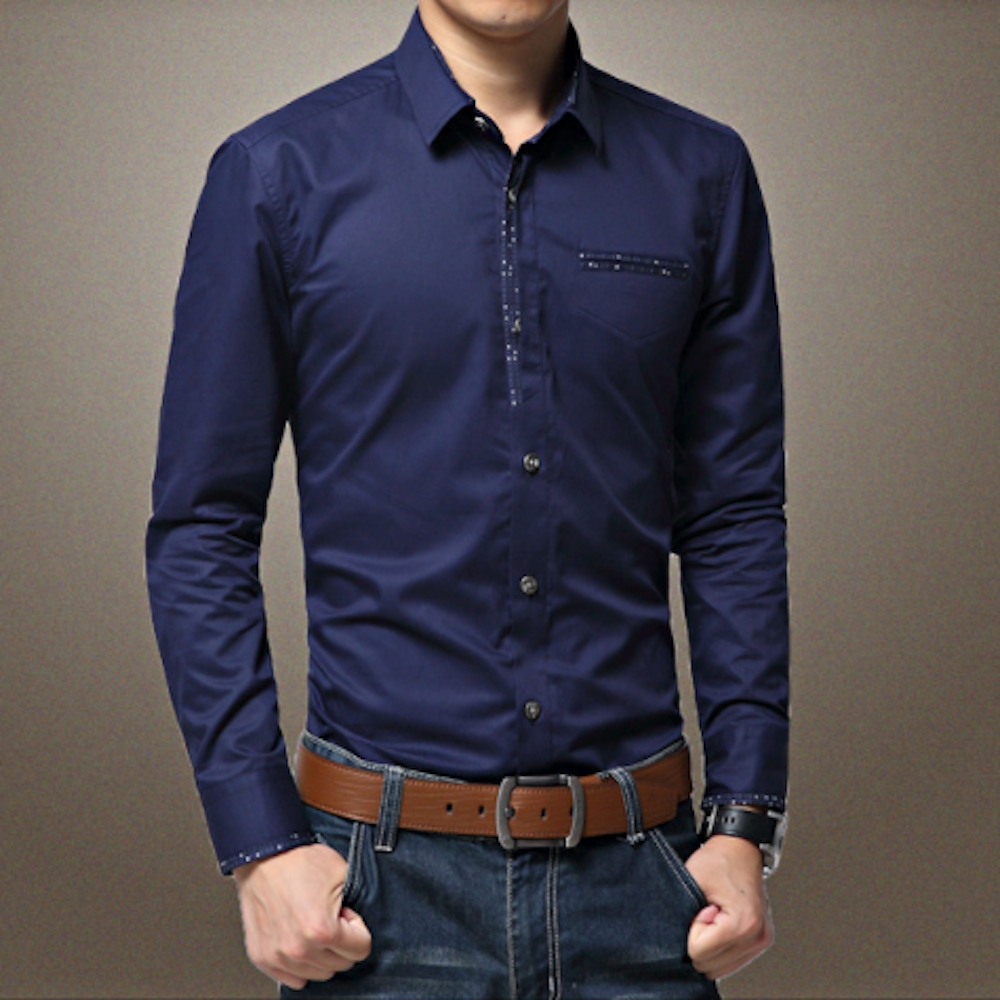 Sleek Accent Men's Shirt with Contrasting Pocket and Cuff Details