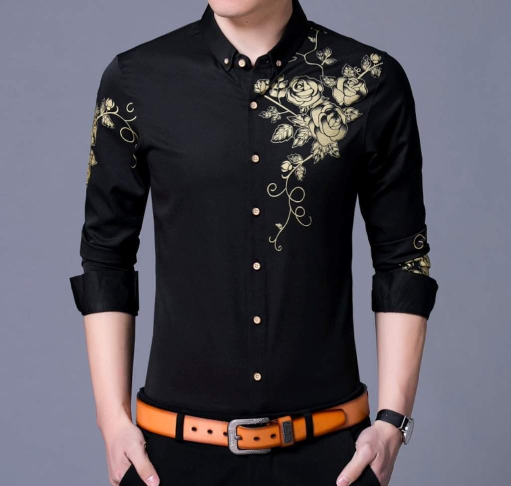 Men's Slim Fit Long Sleeve Floral Shirt