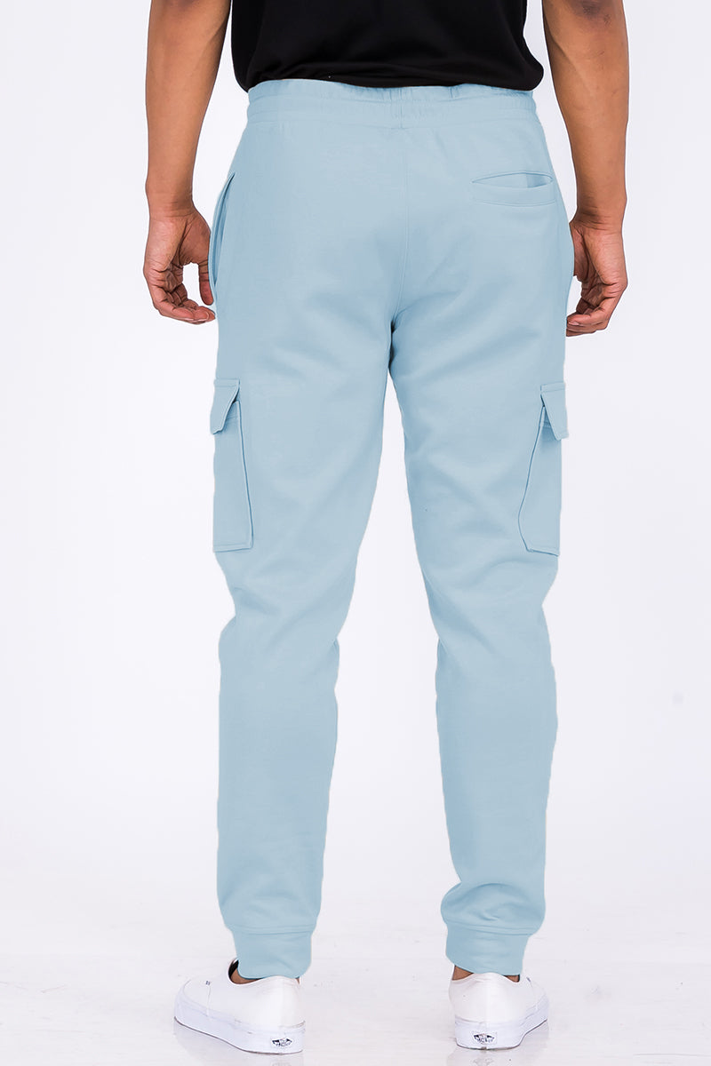 Cotton Blend Sky-Blue Cargo Joggers