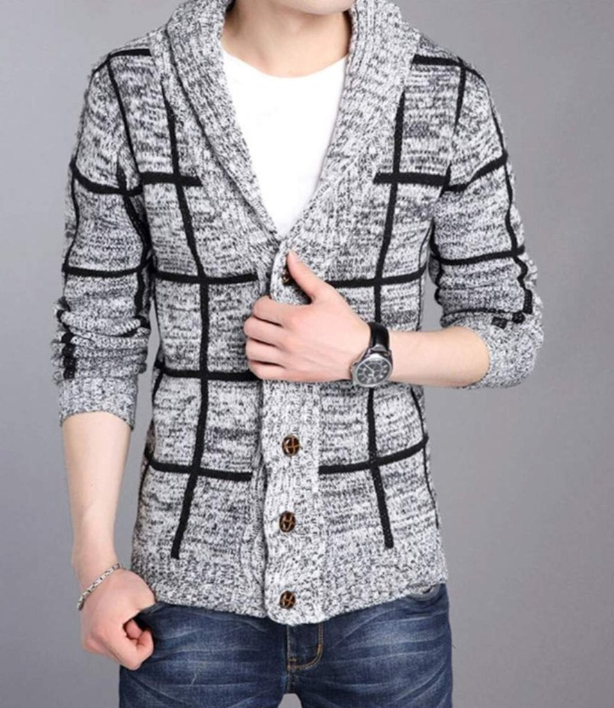 Men's Shawl Collar Gray Cardigan