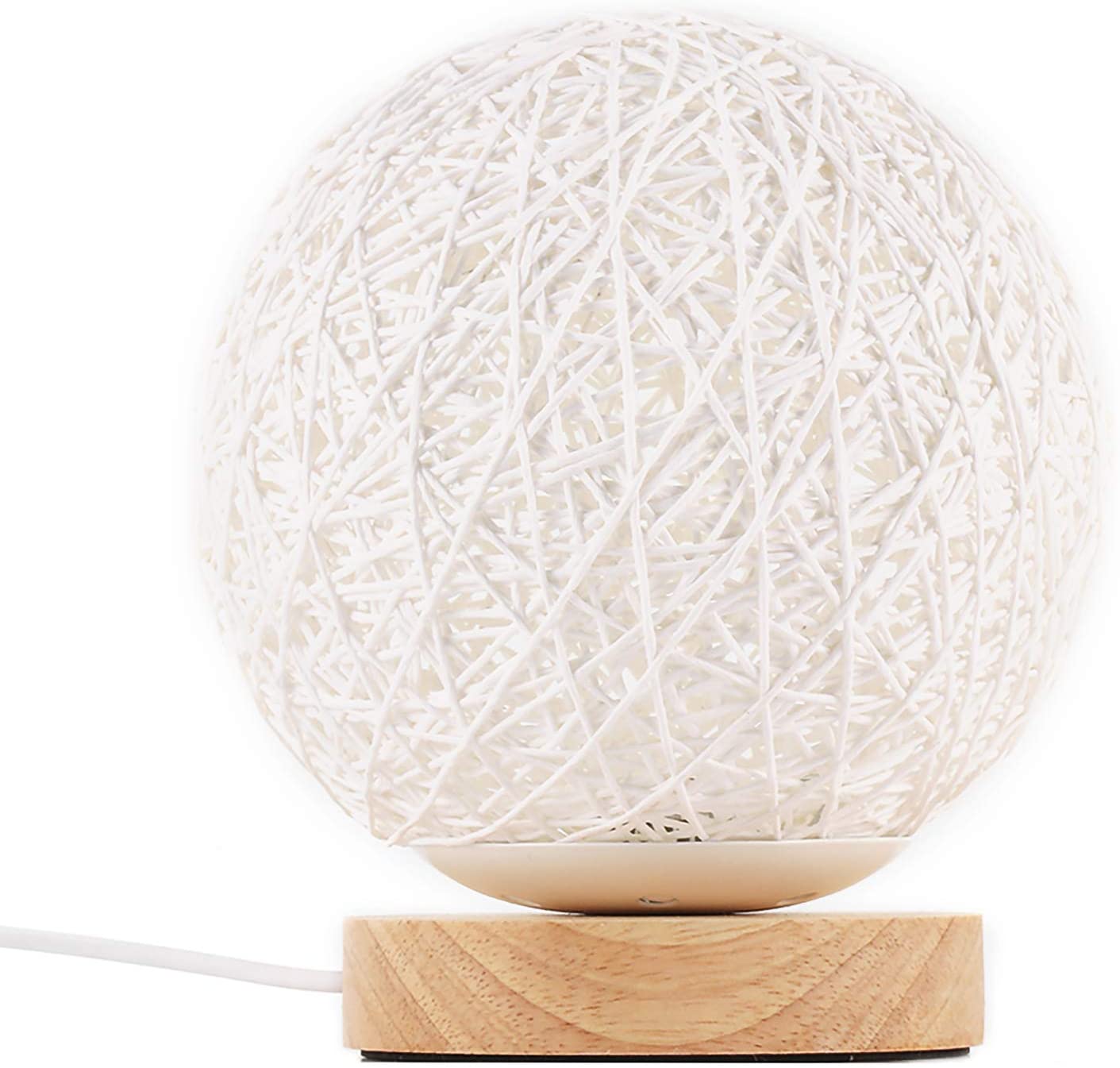 Wood Table Lamp Wood Decorative Bedside Yarn Ball Lamp USB Charger