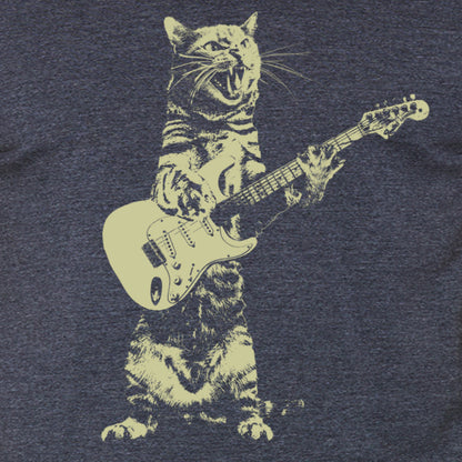 Feline Groove: Men's Graphic Tee with Cat Guitarist Print