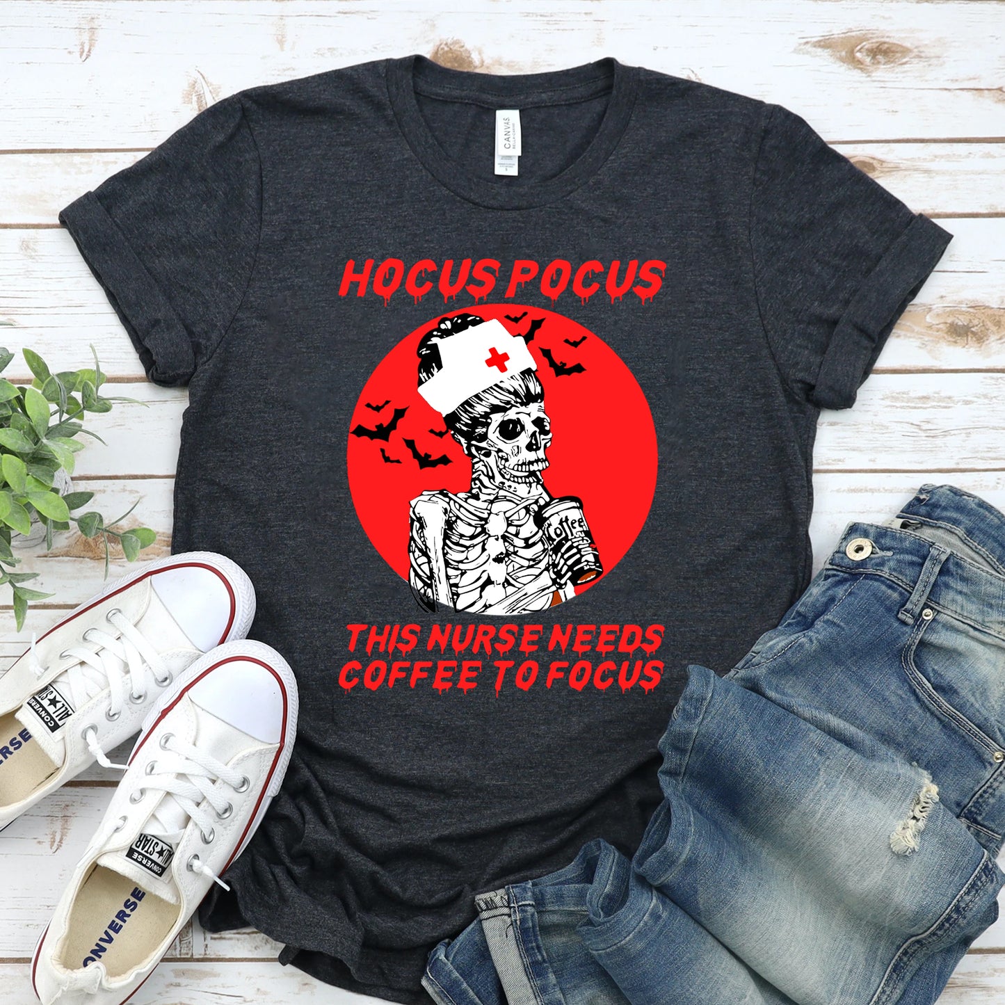 "Hocus Pocus" Halloween T-shirt For Coffee Loving Nurses