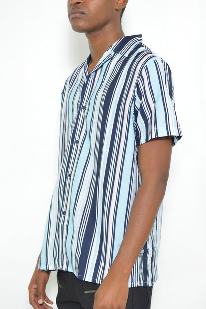 Effortless Elegance: Men's Stripe Print Button Down Short Sleeve Shirt