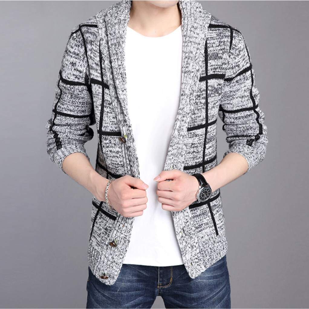 Men's Shawl Collar Gray Cardigan