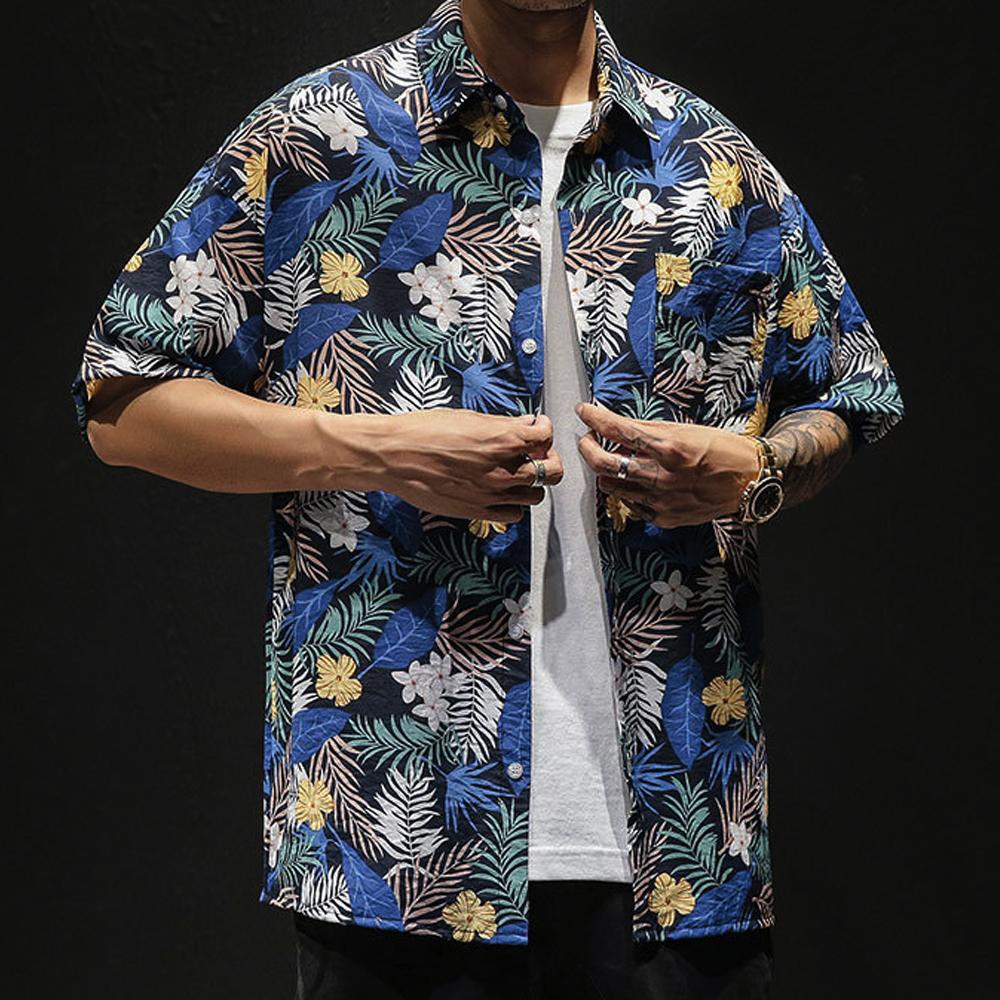 Mens Loose Fit Summer Hawaiian Shirt