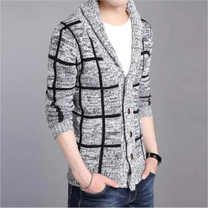 Men's Shawl Collar Gray Cardigan