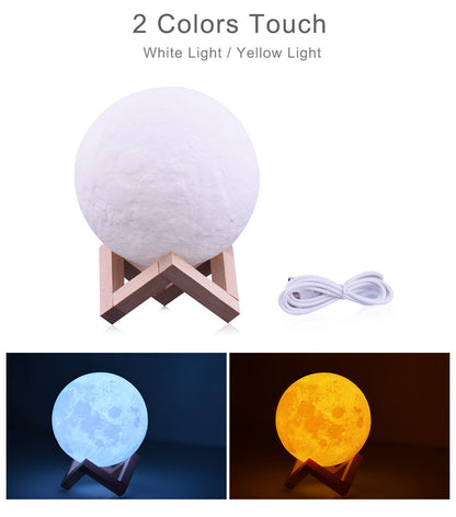 Touch Switch 3D Print Rechargeable Moon Lamp LED Night Light