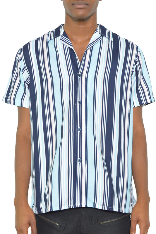 Effortless Elegance: Men's Stripe Print Button Down Short Sleeve Shirt