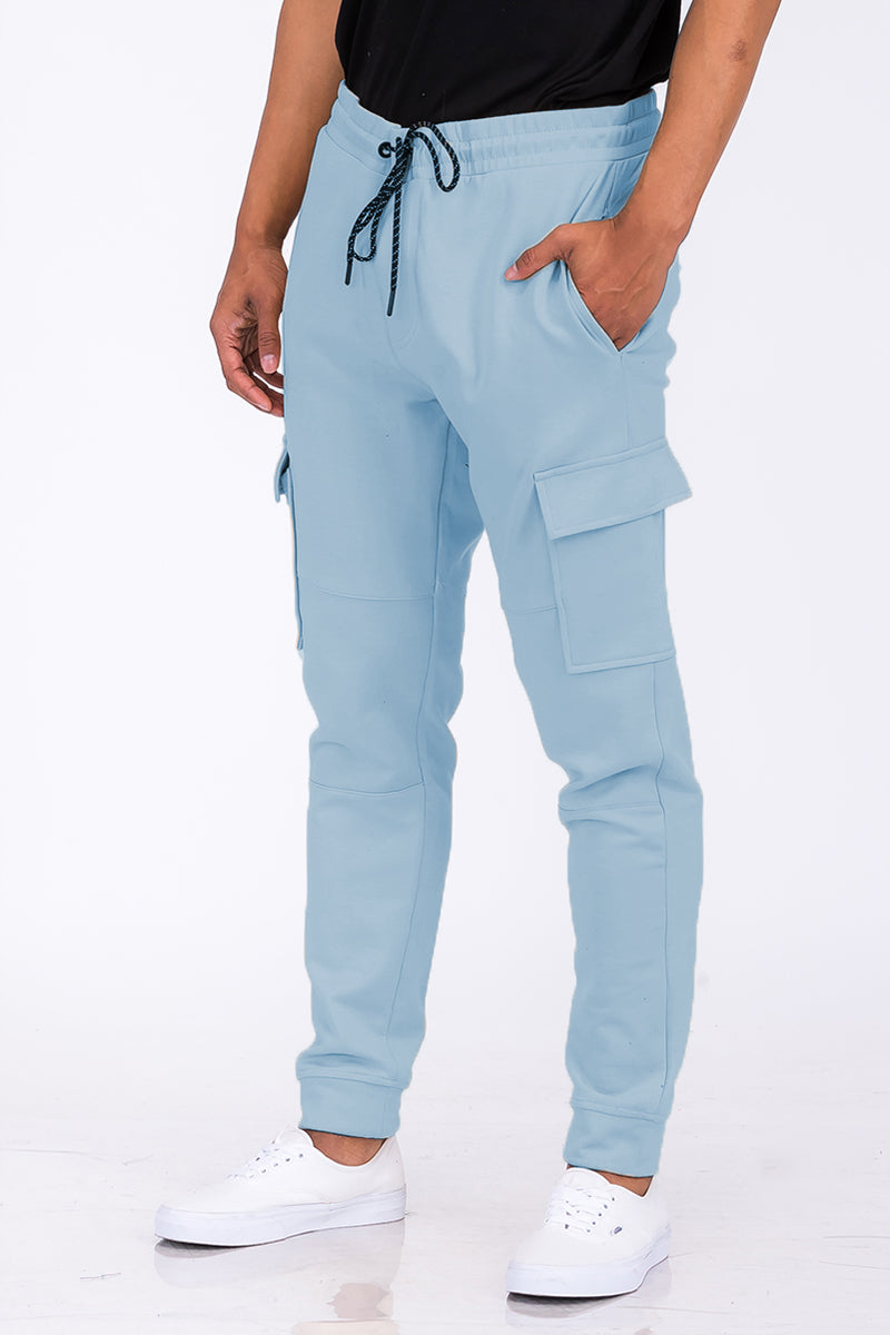 Cotton Blend Sky-Blue Cargo Joggers