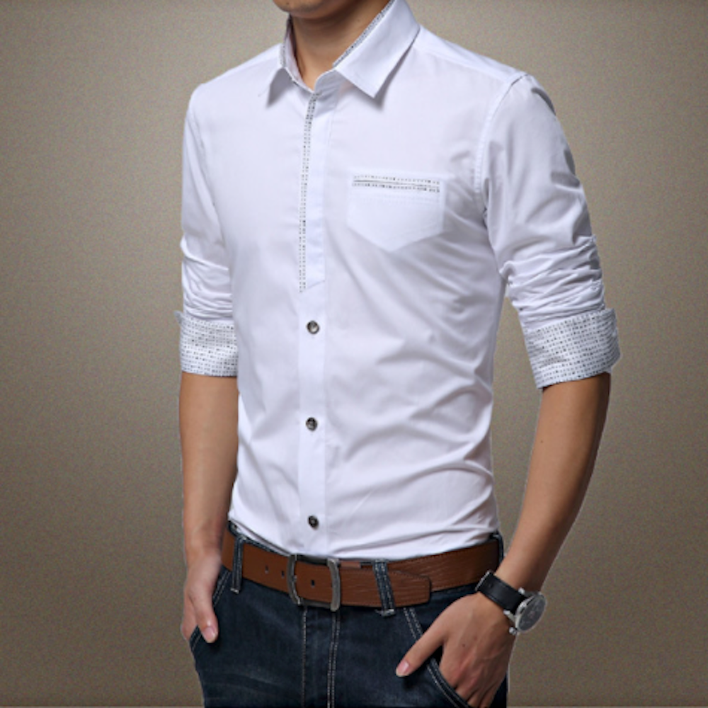 Sleek Accent Men's Shirt with Contrasting Pocket and Cuff Details