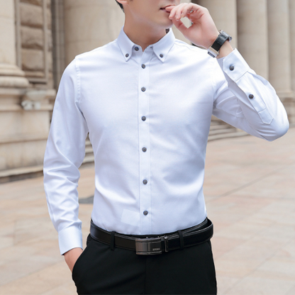 Elegant Men's Oxford Shirt: Slim Fit, Long Sleeve, Versatile Colors