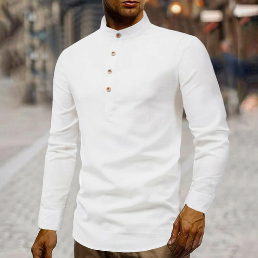 Effortless Elegance: Men's Stand Collar Linen Shirt