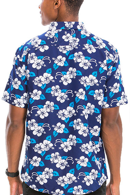 Aloha Spirit Men's Blue Hawaiian Button-Down Shirt with Unique Prints