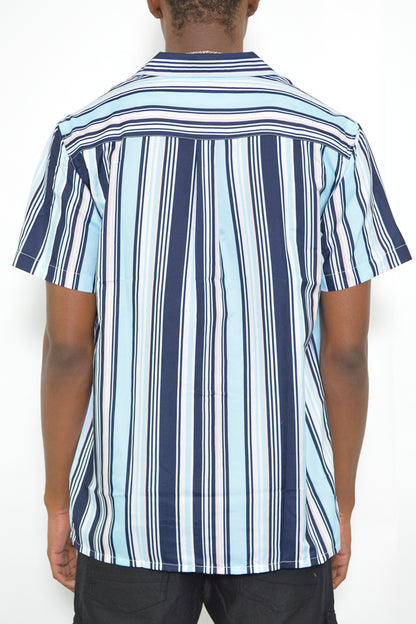 Effortless Elegance: Men's Stripe Print Button Down Short Sleeve Shirt