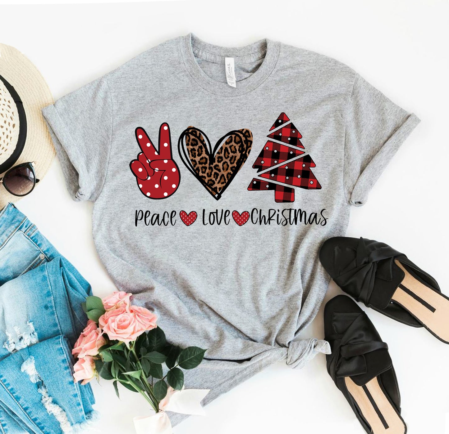 "Peace, Love, Christmas" Premium Cotton T-shirt