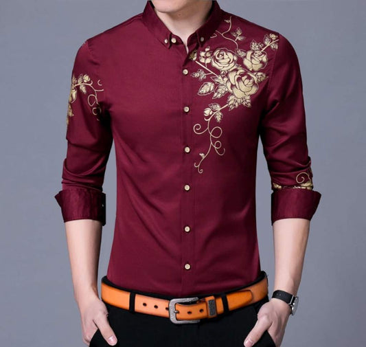 Men's Slim Fit Long Sleeve Floral Shirt
