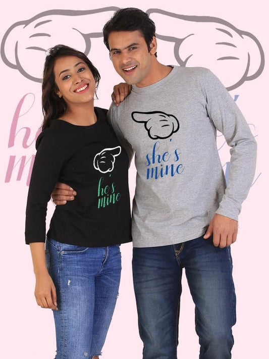 Unique Love Story: "He's Mine, She's Mine" Couple Full Sleeves T-Shirts