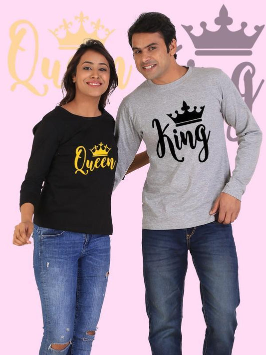 Royal Match King & Queen Full-Sleeve Cotton Tees - Couple's Collection