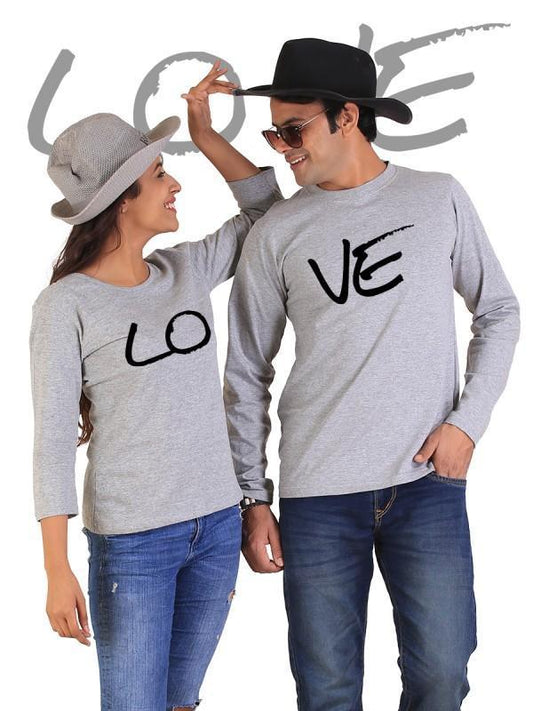 Twinning Love - Full Sleeve Gray Cotton Tees for Couples
