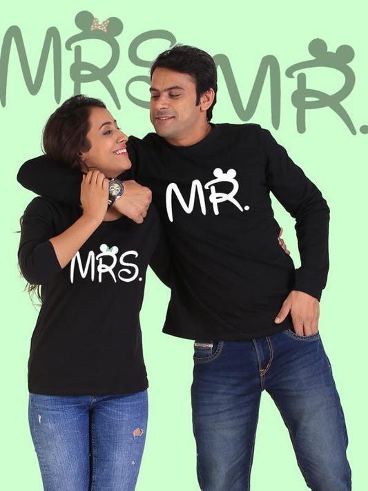 Mr. and Mrs. Couple Full Sleeves Black - Stylish Relationship T-Shirts