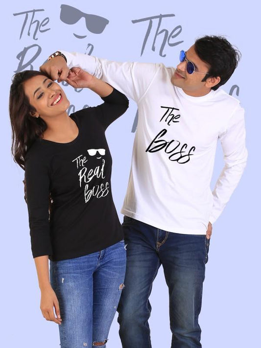 Couples' "The Real Boss" Full Sleeves T-Shirt: Style & Unity