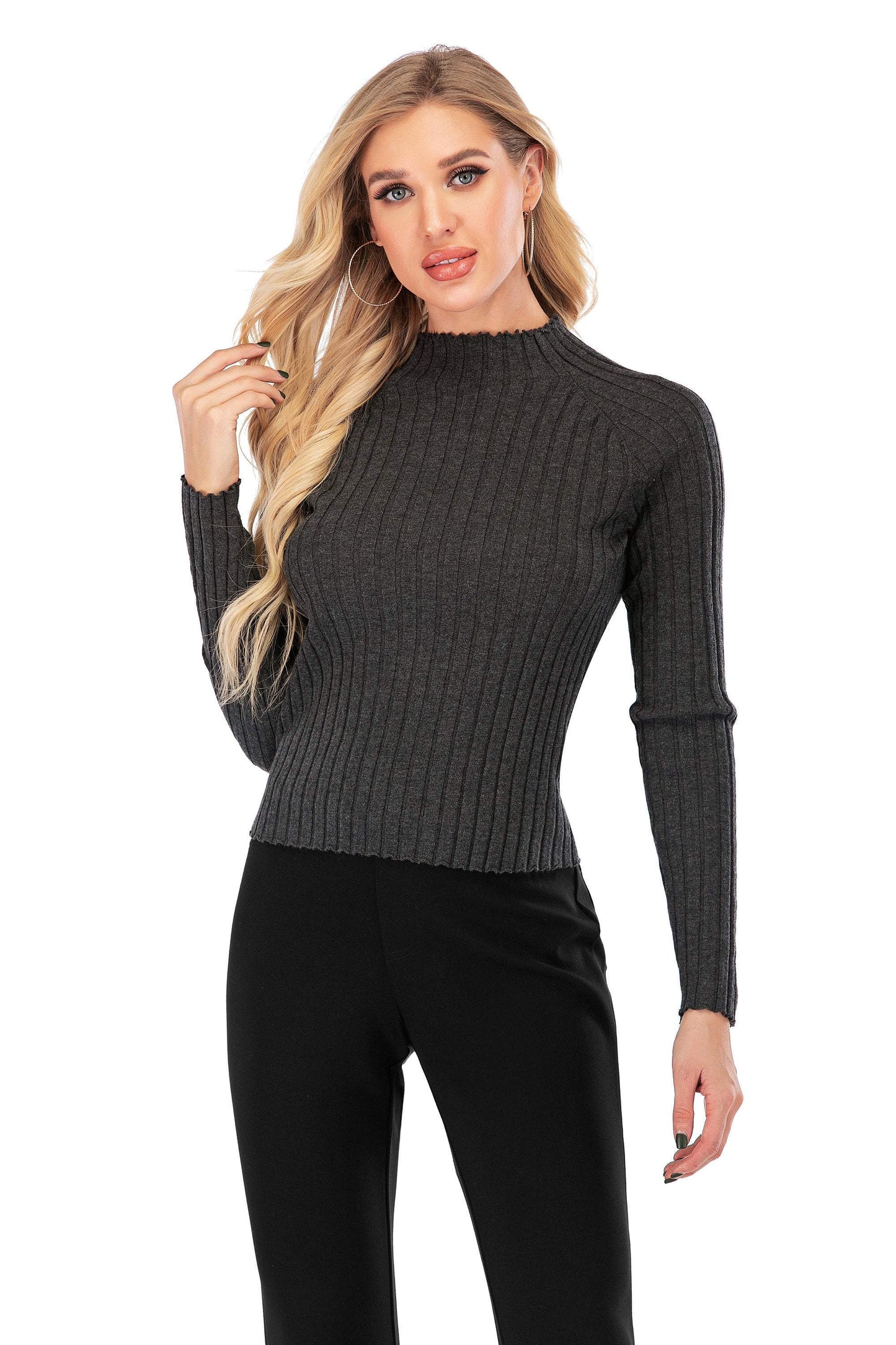 Calison Women's Long Sleeve Mock Neck Wool Stretch Sweater