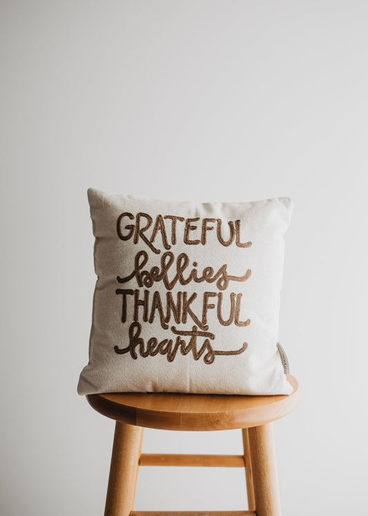 Grateful Bellies Thankful Hearts Pillow | Throw Pillow Thanksgiving