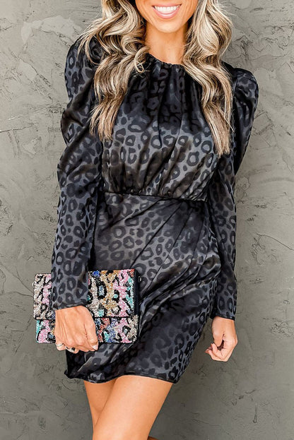 Leopard Print Long Sleeve High Waist Mini Dress: Exude Wild Elegance