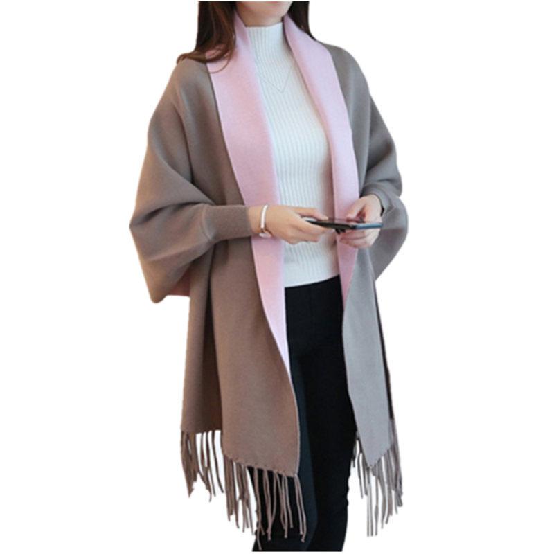 2017 Winter Women's Warm Artificial Cashmere Tassel Poncho With