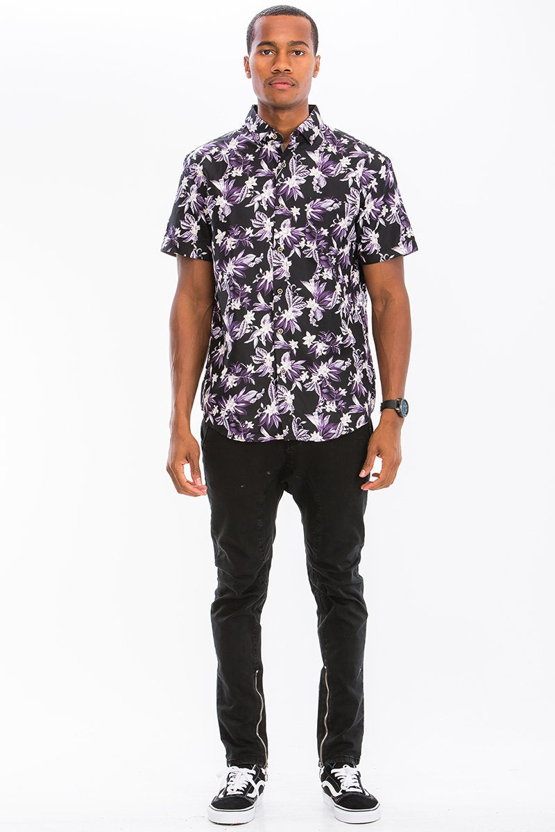 Men's Floral Print Button Down Shirt