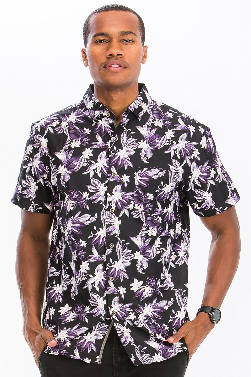 Men's Floral Print Button Down Shirt