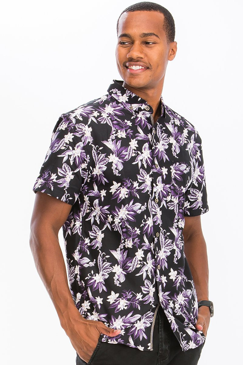 Men's Floral Print Button Down Shirt