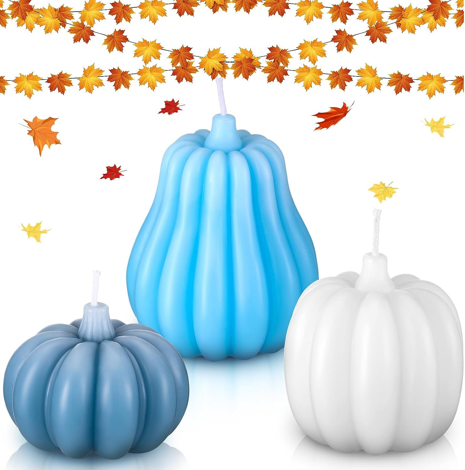 Soy Wax Candles: Handmade BLUE Pumpkin Shaped Scented Candles | Pumpkin Dreams: 3 Handmade Fall Soy Candles in Pastel Hues 🍂