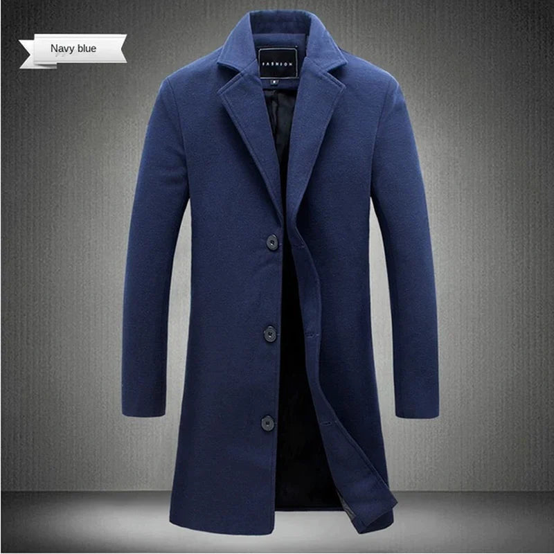 Men's Spring & Autumn Wool Blend Long Coat: Refined for Business Elegance, Tailored for Sophisticated Style and Professional Appeal