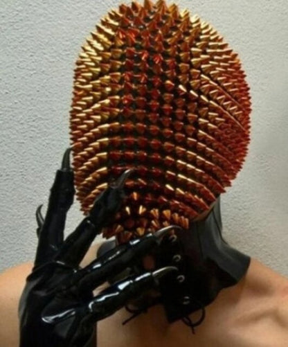 Golden Full Mask | Party Cosplay Helmet | Nightclub Rivet Headgear GOLD/SILVER Latex Mask