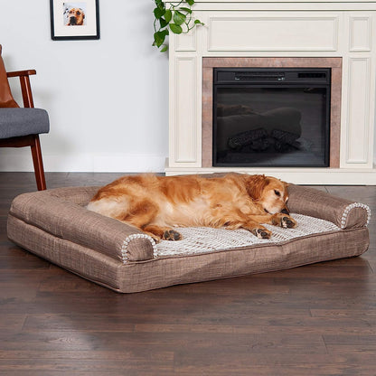 Plush Dog Bed: Luxe Faux Fur & Linen Sofa-Style Dog Bed for Dreamy Rest & Sweet Snuggles | Orthopedic Support, Plush Design, and Easy-Care Luxury for Your Furry Amigo!
