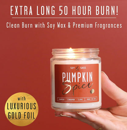 Soy Wax Candles: Pumpkin Spice I Infused with Essential Oils I Fall Candle Decor, Fall Scented Candle I 9Oz Reusable Jar I 50 Hour Burn I Made in USA