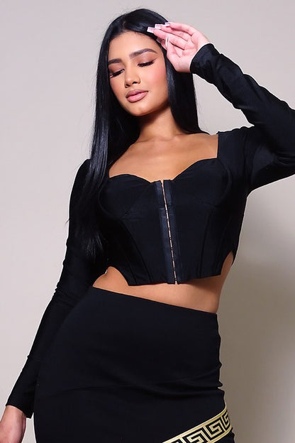 Long Sleeve Corset Top Black