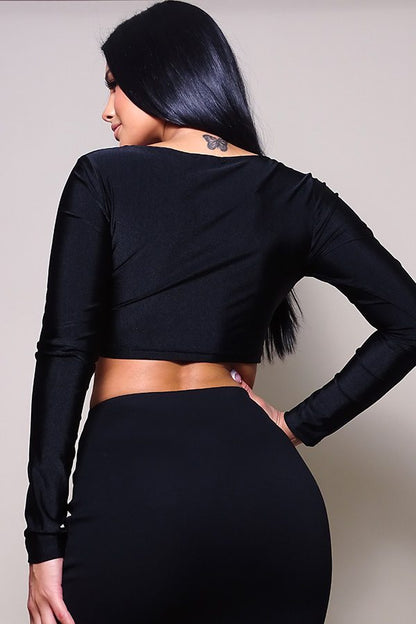 Long Sleeve Corset Top Black