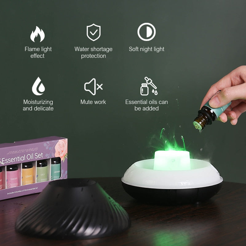 Volcanic Aroma Diffuser | Essential Oil Lamp | 130Ml USB Portable Air Humidifier with Color Flame Night Light