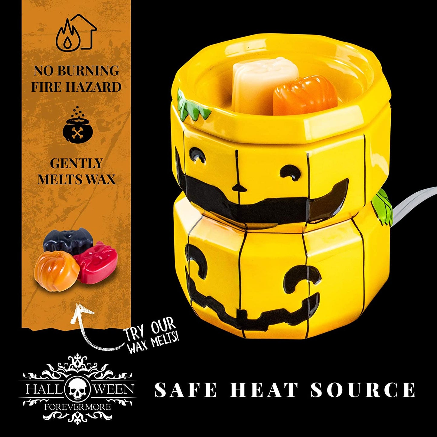 Jack-O-Lantern Ceramic Wax Warmer | Flameless & Easy to Clean | Handcrafted Horror-Style Character Aromatherapy Candle Warmers